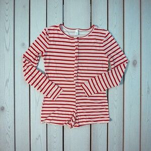 Red and White Striped Holiday Button-Up Onesie